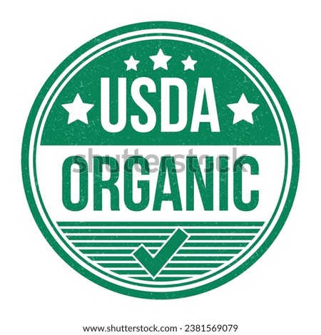 USDA Organic Certified Badge, Organic Food Badge, Packaging Design Elements, Rubber Stamp Vector Illustration With Grunge Texture