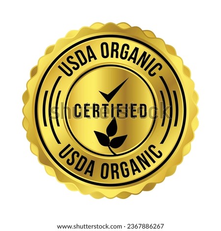 USDA Organic Certified Badge, Seal, United States Department Of Agriculture Certification Logo, Label, Food Production Element, Protect Natural Resources And Safety Food Design Vector Illustration