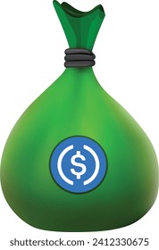 USDC coin. USDC money bag. Cryptocurrency investing concept. Blockchain technology.Business and Finance, Savings, Investing with Digital Assets, Future finance, blockchain, Airdrop.
