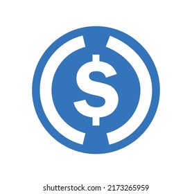 USDC Währungssymbol. Flaches Design. Konzept der Kryptowährung und Blockchain.
