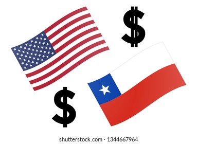 USDCLP forex currency pair vector illustration. America and Chilean flag, with Dollar and Cifrao symbol.