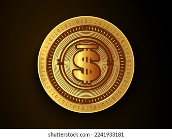 Usdd (USDD) crypto currency symbol and logo on gold coin. Virtual money concept token based on blockchain technology. 