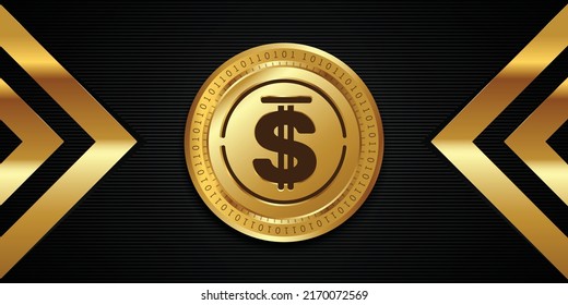 Símbolo (token) de divisa criptográfica USDD y logotipo basados en el concepto de tecnología de cadena de bloques, símbolo de ilustración vectorial banner