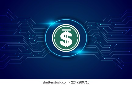 USDD  cypto currency icon  with circuit line vector background . USDD  currency vector illustration on blue  background