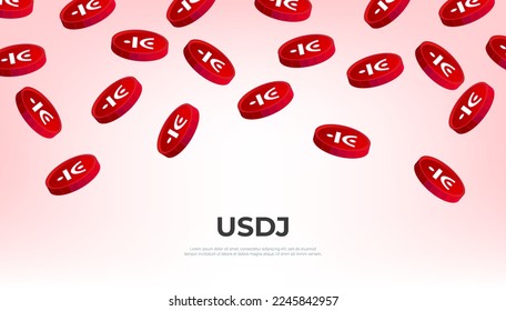 Moneda de USDJ cayendo del cielo. Fondo del banner del concepto de criptodivisa USDJ.