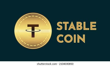 Diseño de moneda estable Usdt diseñado al estilo de la moneda de oro sobre fondo oscuro. Se puede usar para metaverso, nft y blockchain. para sus proyectos y diseños