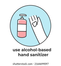 Use an alcohol sanitizer. Coronavirus prevention tip. Doctor presenting list of measures to stop corona virus spreading. Vector illustration for ncov-2019 protection