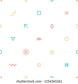 Use it in all your designs. Abstract seamless pattern with green, red, yellow and blue colors simple shapes created in flat thin style. You can quickly and easily repaint this vector illustration