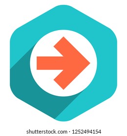 Use it in all your designs. Arrow sign on round icon in hexagon shape. Web internet button in flat long shadow style. Quick and easy recolorable vector illustration a graphic element for design.