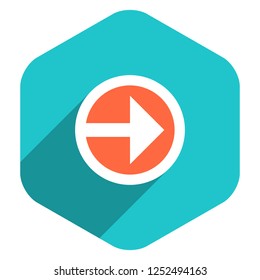 Use it in all your designs. Arrow sign on round icon in hexagon shape. Web internet button in flat long shadow style. Quick and easy recolorable vector illustration a graphic element for design