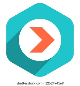 Use it in all your designs. Arrow sign on round icon in hexagon shape. Web internet button in flat long shadow style. Quick and easy recolorable vector illustration a graphic element for design.