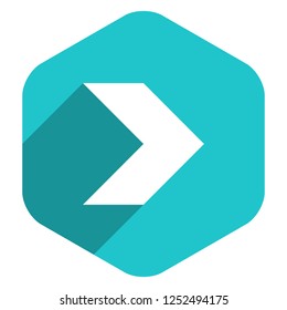 Use it in all your designs. Arrow sign direction icon in hexagon shape. Flat web internet button in long shadow style. Quick and easy recolorable vector illustration a graphic element for design.