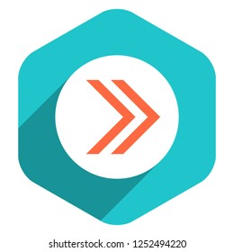 Use it in all your designs. Arrow sign on round icon in hexagon shape. Web internet button in flat long shadow style. Quick and easy recolorable vector illustration a graphic element for design.
