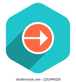 Use it in all your designs. Arrow sign on round icon in hexagon shape. Web internet button in flat long shadow style. Quick and easy recolorable vector illustration a graphic element for design