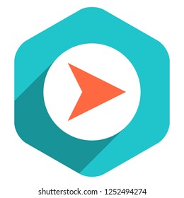 Use it in all your designs. Arrow sign on round icon in hexagon shape. Web internet button in flat long shadow style. Quick and easy recolorable vector illustration a graphic element for design.