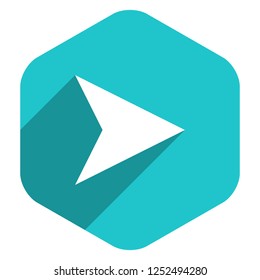 Use it in all your designs. Arrow sign direction icon in hexagon shape. Flat web internet button in long shadow style. Quick and easy recolorable vector illustration a graphic element for design.
