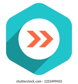 Use it in all your designs. Arrow sign on round icon in hexagon shape. Web internet button in flat long shadow style. Quick and easy recolorable vector illustration a graphic element for design.