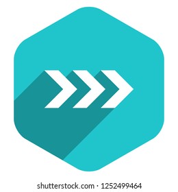 Use it in all your designs. Arrow sign direction icon in hexagon shape. Flat web internet button in long shadow style. Quick and easy recolorable vector illustration a graphic element for design.