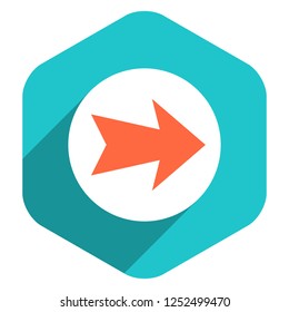 Use it in all your designs. Arrow sign on round icon in hexagon shape. Web internet button in flat long shadow style. Quick and easy recolorable vector illustration a graphic element for design.