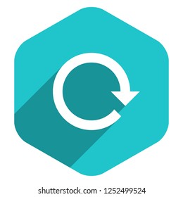 Use it in all your designs. Arrow sign reload, refresh, rotation, loop, repetition, reset icon in hexagon web internet button in flat long shadow style. Vector illustration a graphic design element