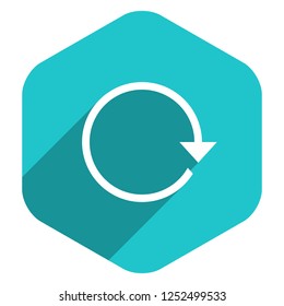 Use it in all your designs. Arrow sign reload, refresh, rotation, loop, repetition, reset icon in hexagon web internet button in flat long shadow style. Vector illustration a graphic design element