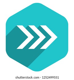 Use it in all your designs. Arrow sign direction icon in hexagon shape. Flat web internet button in long shadow style. Quick and easy recolorable vector illustration a graphic element for design.