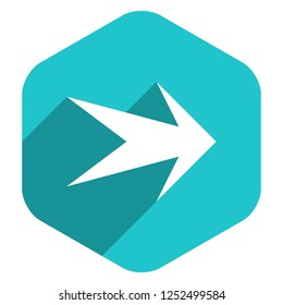 Use it in all your designs. Arrow sign direction icon in hexagon shape. Flat web internet button in long shadow style. Quick and easy recolorable vector illustration a graphic element for design.