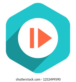 Use it in all your designs. Arrow sign eject icon in hexagon shape. Multimedia audio video movie interface button in flat long shadow style. Vector illustration a graphic element for design