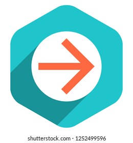 Use it in all your designs. Arrow sign on round icon in hexagon shape. Web internet button in flat long shadow style. Quick and easy recolorable vector illustration a graphic element for design.