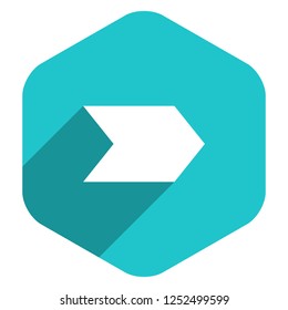 Use it in all your designs. Arrow sign direction icon in hexagon shape. Flat web internet button in long shadow style. Quick and easy recolorable vector illustration a graphic element for design.