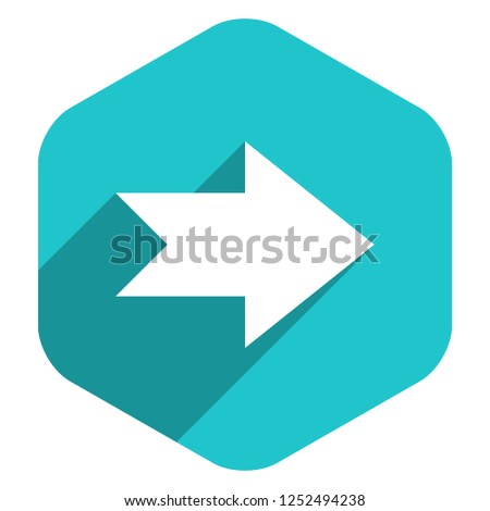 Use it in all your designs. Arrow sign direction icon in hexagon shape. Flat web internet button in long shadow style. Quick and easy recolorable vector illustration a graphic element for design.