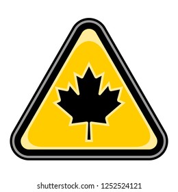 Use it in all your designs. Quick and easy recolorable vector illustration. Yellow and black triangular sticker with canadian maple leaf sign. Triangle hazard, warning, danger symbol