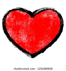 Use it in all your designs. Red heart symbol with black contour and texture created in handmade watercolor technique. Quick and easy recolorable shape. Vector illustration a graphic element