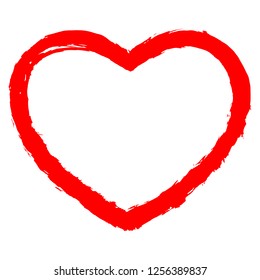 Use it in all your designs. Red heart contour painted by brush paint stroke. Ink sketch drawing created in handmade technique. Quick and easy recolorable shape. Vector illustration a graphic element