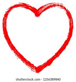 Use it in all your designs. Red heart contour painted by brush paint stroke. Ink sketch drawing created in handmade technique. Quick and easy recolorable shape. Vector illustration a graphic element