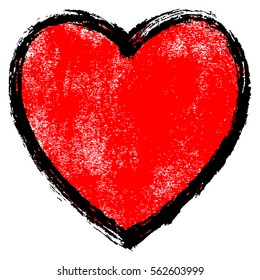 Use it in all your designs. Red heart sign with black contour and texture created in handmade watercolor technique. Quick and easy recolorable graphic element in technique vector illustration