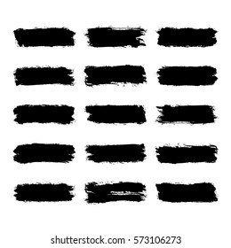 Use it in all your designs. Set of fifteen brushstroke black paint created in sketch drawing handmade technique. Quick and easy recolorable vector illustration graphic element