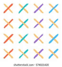 Use it in all your designs. Set of sixteen brushstrokes crosswise two color paint created in sketch drawing handmade technique. Quick and easy recolorable vector illustration graphic element