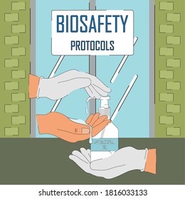 Use of antibacterial gel. Biosafety protocols poster - Vector