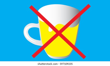 The use of beer and spirits is prohibited. A crossed-out mug with beer isolated on a blue background.
