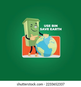 Use bin save earth vector mascot logo template.