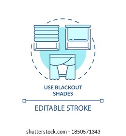 Use blackout shades turquoise concept icon. Better relaxation with avoiding light. Sleep regulation idea thin line illustration. Vector isolated outline RGB color drawing. Editable stroke