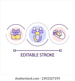 Use bonuses to engage customer loop concept icon. Marketing strategy. Encourage clients to buy abstract idea thin line illustration. Isolated outline drawing. Editable stroke