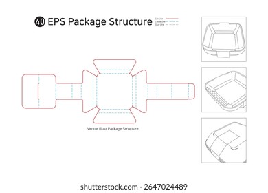 Use for bottom lock sleeves surrounding the product, thin disposable square plate packaging. package Dieline. Box structure. 
