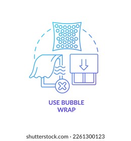Use bubble wrap blue gradient concept icon. Winterized house. Window insulation. Draughts proof abstract idea thin line illustration. Isolated outline drawing. Myriad Pro-Bold font used
