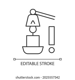 Use candle snuffer linear manual label icon. Blow out flame safely. Thin line customizable illustration. Contour symbol. Vector isolated outline drawing for product use instructions. Editable stroke