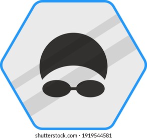 Use Caps and Goggles while Swimming Concept Vector Blue Color Icon Design, Pool and beach safety rules on white background, Swimming Gear and Water Sports Symbol, Swimming Sports hexagon signboard moc