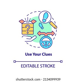 Use clues concept icon. Escape room winning approach abstract idea thin line illustration. Solving puzzles and riddles. Isolated outline drawing. Editable stroke. Arial, Myriad Pro-Bold fonts used