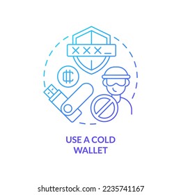 Use cold wallet blue gradient concept icon. Hardware for trader safety. Cryptocurrency security abstract idea thin line illustration. Isolated outline drawing. Myriad Pro-Bold font used