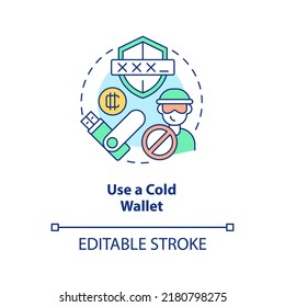 Use cold wallet concept icon. Hardware for trader. Cryptocurrency security abstract idea thin line illustration. Isolated outline drawing. Editable stroke. Arial, Myriad Pro-Bold fonts used